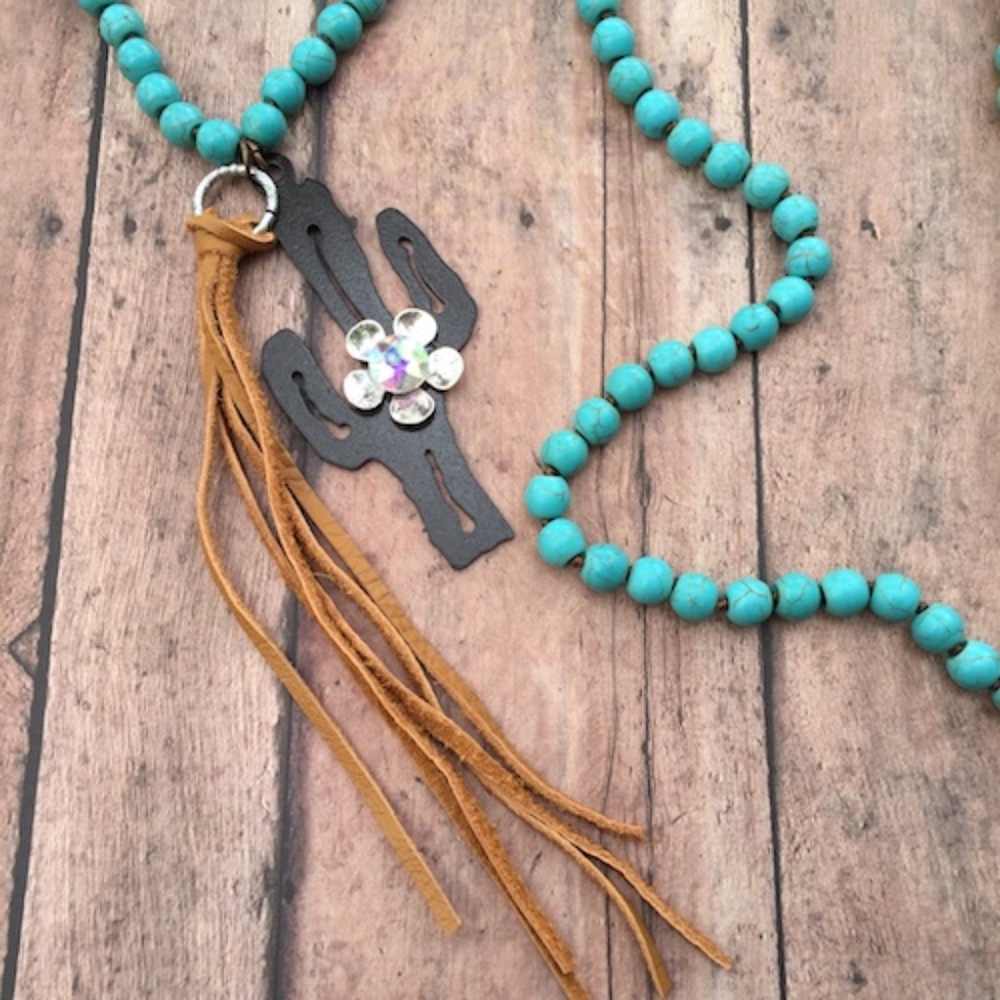 NEW Western Cactus Turquoise Necklace W/ Tassel